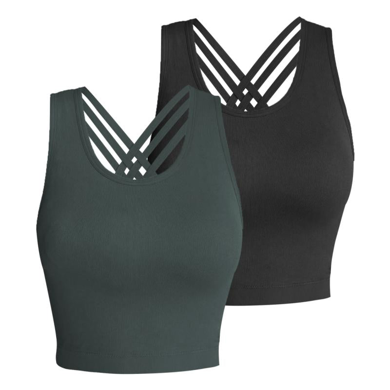 Pro-Fit Seamless 2 pieces  Cross-back sports bra, Comfortable, Support, Stretchy, Summer Outfits, everyday bra, Women Workout Clothes, Activewear 32678