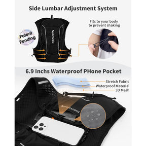 Sportsnew Running Vest for Women Men, Lightweight 10L Hydration Backpack with Waterproof Phone Pocket, 2L Water Bladder or 500ml Soft Flasks, Breathable Pack for Hiking Trail Running Cycling Marathon Outdoor