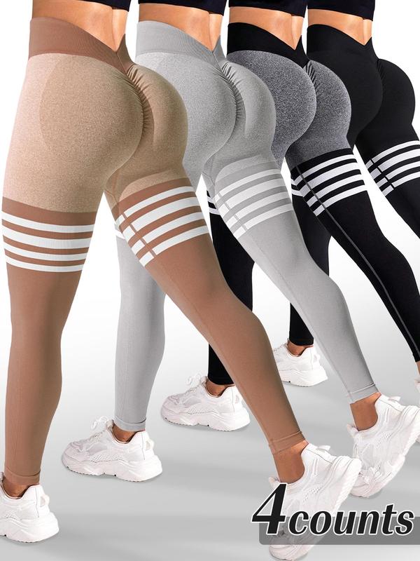 Women's Striped Print Tummy Control Leggings, High Waisted Breathable Skinny Pants for Yoga Gym Workout Running, Ladies Sportswear for All Seasons, Gym Wear, Legging Fitness, Breathable Athletic Bottoms, Athleisure Pants, Breathable Sporty Bottoms