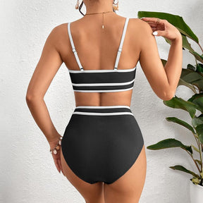 Women's Ribbed Bikini Sets Color Block Swimsuit High Waisted Bathing Suit Swimming Clothing Beach Water Sports Swimwear