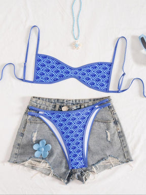 Two-Piece Set Women's Floral Print Bikini Set, Casual Fashion Chic Swimsuit Set for Beach Holiday Vacation, Ladies Summer Clothes, Bikinis Sets, Bikini Top & Floral Bikini Bottom, Beach Bathing Suit, Floral Print Spaghetti Strap Swimsuit