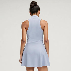 Women's Comfortable Stand Collar Pickleball Dress with Shorts Sleeveless Split Hem Clothing Quick-Dry Workout Athletic Dress with Pockets for Tennis Yoga Golf Activewear Sport