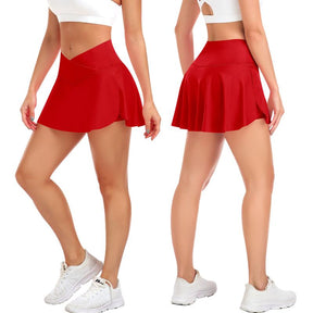 JoyGirl Women's Plain Pocket Tennis Skirt with shorts Crossover Golf Skort Mini High Waisted Girls Workout Running Athletic Skorts Golf Attire