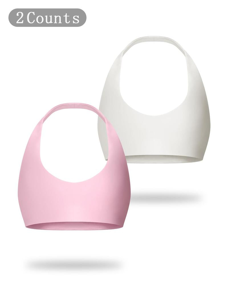 Women's Solid Wireless Halter Sports Bra, Breathable Comfortable High Stretch Sports Bra, Ladies Sportswear for Workout Gym Yoga, Fitness Clothes, Wireless Sports Bras, Yoga Workout Activewear