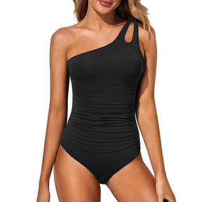 One Shoulder One Piece Swimsuit for Women Comfortable Tummy Control Bathing Suits Modest Full Coverage Keyhole Swimwear Beach Swimming Clothing