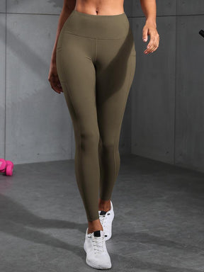 Solid Color High Waisted Yoga Pants With Pockets, Exercise Running Yoga Leggings, Tummy Control Workout Running Yoga Leggings for Women