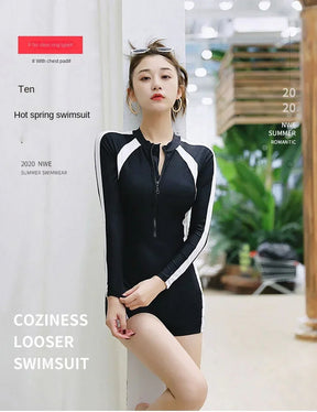 2024 Summer Sports One-piece Swimsuit Professional Women's Swimsuit Black Swimsuit Solid Color Swimming Beach Wear Long Style