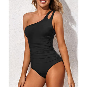 One Shoulder One Piece Swimsuit for Women Comfortable Tummy Control Bathing Suits Modest Full Coverage Keyhole Swimwear Beach Swimming Clothing