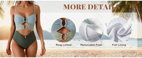 One Piece Swimsuit for Women Ring Linked Monokini Sexy Bathing Suit Cutout Swim Suit Outdoorfun