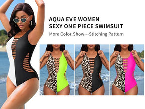 Women Sexy One Piece Swimsuits Plunge Deep V Neck Cutout Bathing Suits