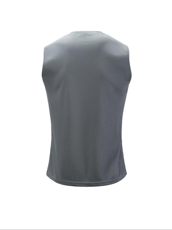 Men's Solid Round Neck Sports Vest, Breathable Comfortable Quick Drying Tank Top for Running Outdoor Exercise Basketball Training, Sport & Outdoor Clothing for Summer, Gym Casual Wear, Sleeveless Sports Vest