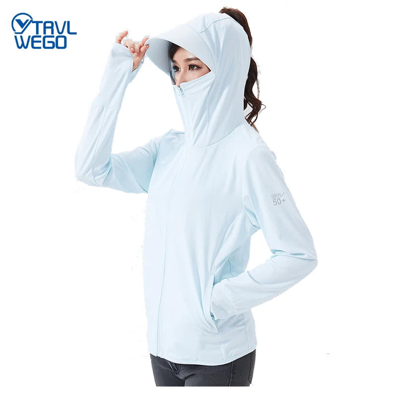 Summer Women Men Fishing Shirt UV Proof Coat Quick Dry Thin Sunscreen UPF50+ Outwear Hooded Cycling Beach Clothes