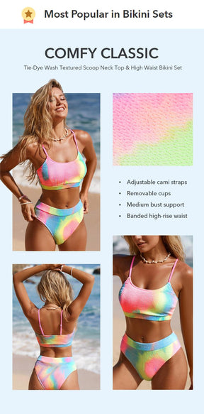 Women's Bikini Set Two Piece Swimsuits Stylish Beachwear High Waisted Scoop Neck Spaghetti Adjustable Straps Textured Swimwear(XS-XXL) Bathing Suits #TikTokShopBacktoSchool