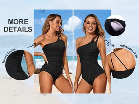 One Shoulder One Piece Swimsuit for Women Comfortable Tummy Control Bathing Suits Modest Full Coverage Keyhole Swimwear Beach Swimming Clothing