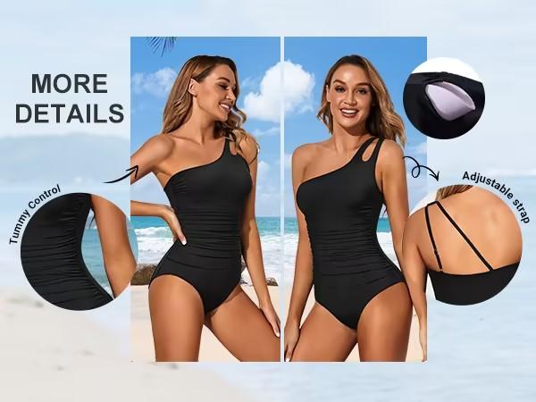 One Shoulder One Piece Swimsuit for Women Comfortable Tummy Control Bathing Suits Modest Full Coverage Keyhole Swimwear Beach Swimming Clothing
