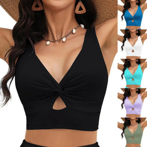 Women'S Swimsuit Top Solid Colour Bikini Swimsuit Fashion Gathering Push Up Tankini Swimsuit Sexy Backless Cross Strap Bikini