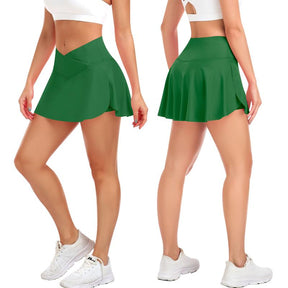 JoyGirl Women's Plain Pocket Tennis Skirt with shorts Crossover Golf Skort Mini High Waisted Girls Workout Running Athletic Skorts Golf Attire