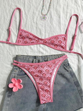 Two-Piece Set Women's Floral Print Bikini Set, Casual Fashion Chic Swimsuit Set for Beach Holiday Vacation, Ladies Summer Clothes, Bikinis Sets, Bikini Top & Floral Bikini Bottom, Beach Bathing Suit, Floral Print Spaghetti Strap Swimsuit