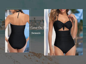 Women Sexy Cutout One Piece Swimsuits Tummy Control High Waisted Halter Front Tie Knot Bathing Suit Plus Size Full Coverage Swimsuit for Women