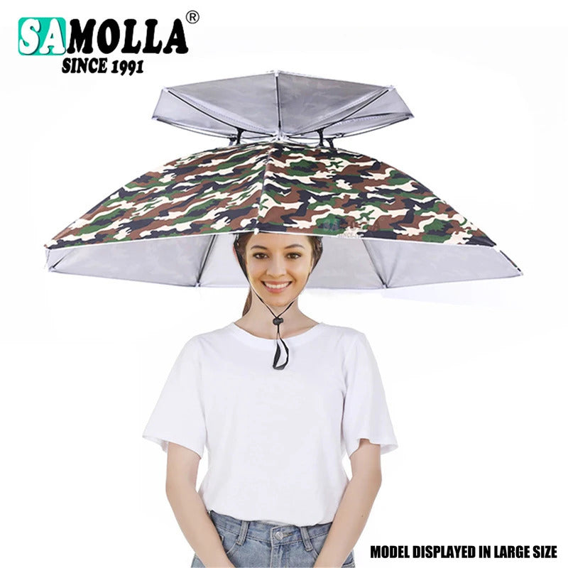 Portable Rain Umbrella Hat Army Green Foldable Outdoor Pesca Sun Shade Waterproof Camping Fishing Headwear Cap Beach Head Hats