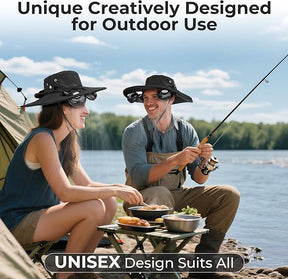 AMACOOL 2-in-1 Hands-Free Hat Fan with Detachable Neck Fan, Wide Brim Sun Hat, 3-Speed, 2600mAh Rechargeable for Outdoor Fishing Camping Beach Travel Back to School Gift