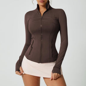 Women's Solid Color Multi-Functional Paneled Zippered Sports Yoga Jacket,gym workouts, badminton, and casual exercise. workout clothes women Design