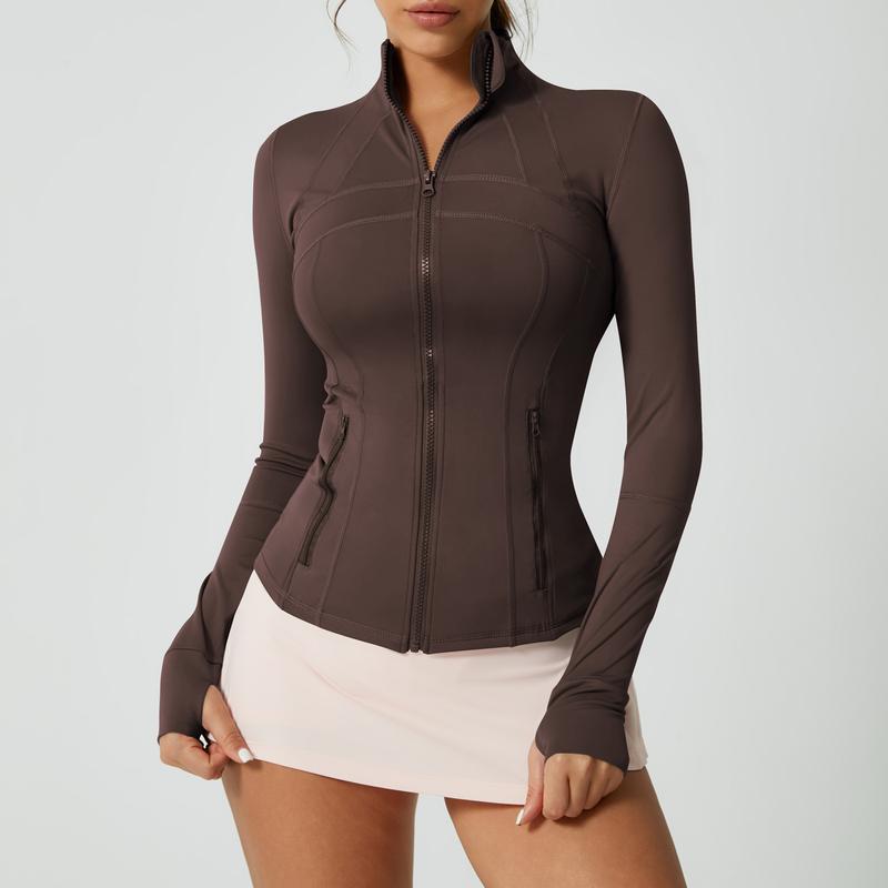 Women's Solid Color Multi-Functional Paneled Zippered Sports Yoga Jacket,gym workouts, badminton, and casual exercise. workout clothes women Design