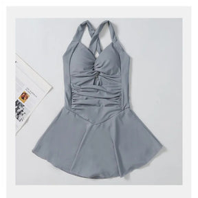 Swimming Suit for Women Solid Color Slimming One-piece Dress Style Conservative Waist Tightening Slimming Vacation Swimsuit