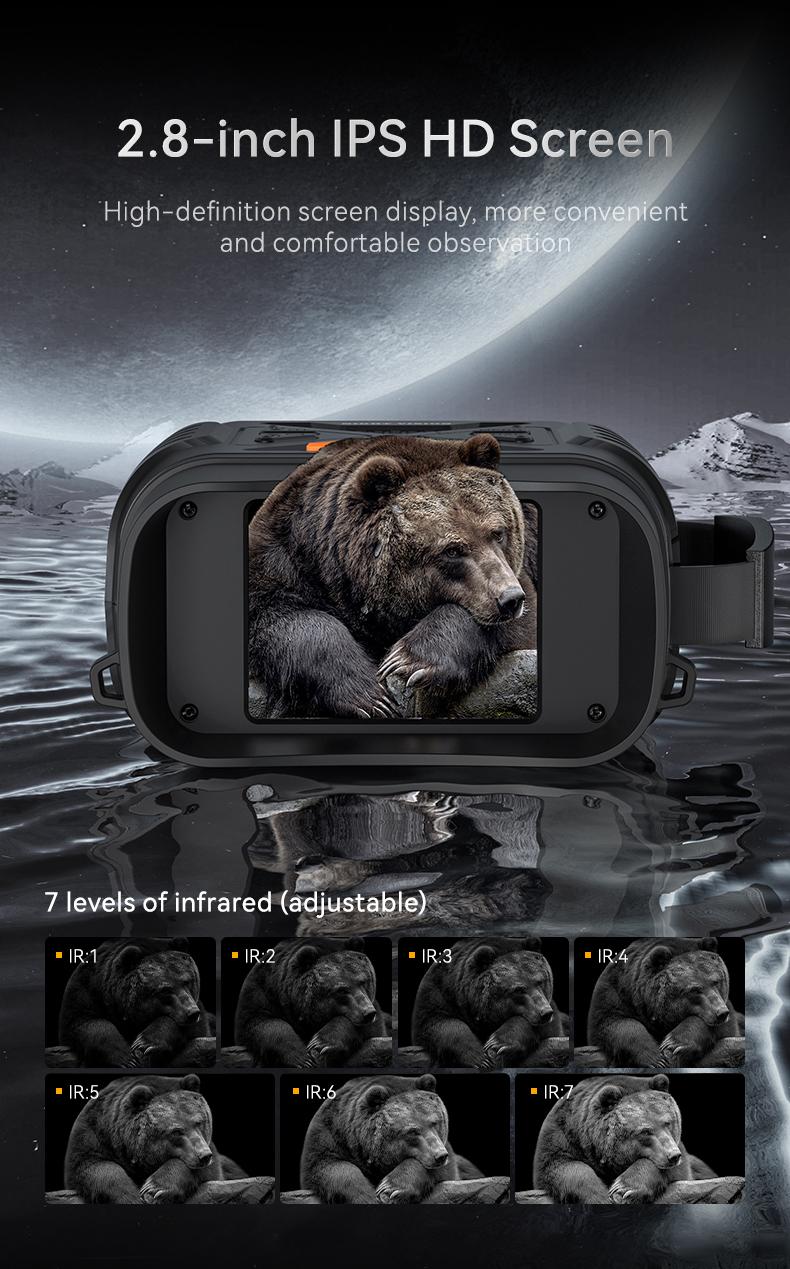 Night Vision Goggles with 64GB SD Card, Adult Night Vision Binoculars with 2.8 Inch HD Screen for Hunting Camping, Hiking Essentials 10x Digital Zoom, 5W Infrared Light, 7 Levels of Infrared, Simple Operation