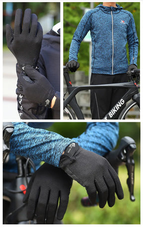 BIKING Summer Cycling Gloves Full Finger MTB Bike Gloves Touch Screen Non Slip Silicone Palm Driving Riding Gloves