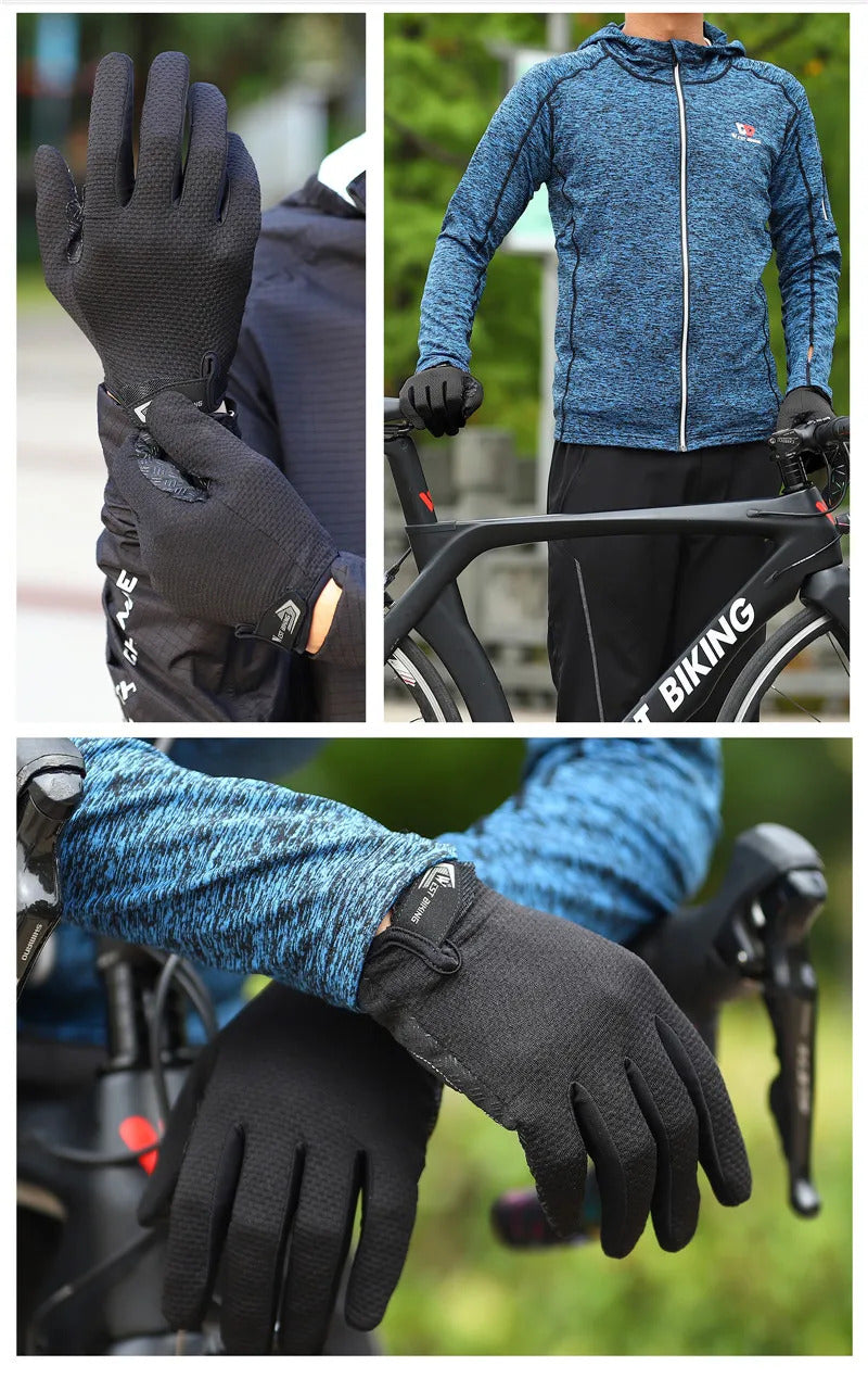 BIKING Summer Cycling Gloves Full Finger MTB Bike Gloves Touch Screen Non Slip Silicone Palm Driving Riding Gloves