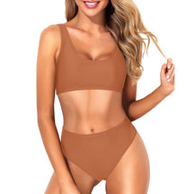 Women Two Piece Scoop Neck Bikini Crop Top High Cut Swimsuit Sporty High Waisted Bathing Suit with Bottoms