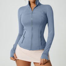 Women's Solid Color Multi-Functional Paneled Zippered Sports Yoga Jacket,gym workouts, badminton, and casual exercise. workout clothes women Design