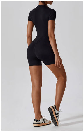 European and American Summer Zipper Short Sleeve Yoga Jumpsuit for Women Dance Fitness Tight Sports Jumpsuit Swimsuit