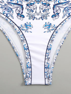 Three-piece Set Women's Floral Print Swimsuit Set, Boho Fashion Layered Ruffle Trim Swim Top & Swim Panty & Cover Up Skirt Set, Three-piece Swimwear for Beach Holiday Vacation, Bikini Sets, Modest Swimming Wear, Bathing Suits, Bikinis Sets