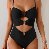 One Piece Swimsuit for Women Ring Linked Monokini Sexy Bathing Suit Cutout Swim Suit Outdoorfun