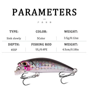 1pcs Mini Minnow Fishing Lures Wobblers 4.5cm 3.5g Sinking Artificial Plastic Hard Bait Crankbait Jerkbait Pesca Bass Tackle