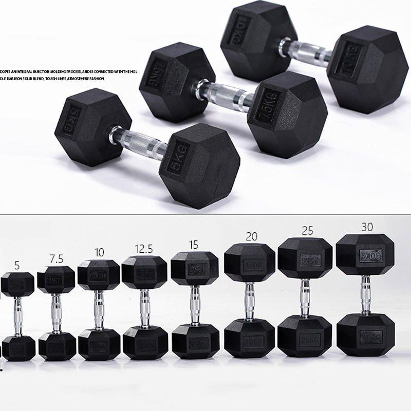 uv10801 1 hex rubber dumbbells 01 Rubber hex dumbbells (UV10801A) - Dumbbells & Barbells - view 2 - UnivFitness