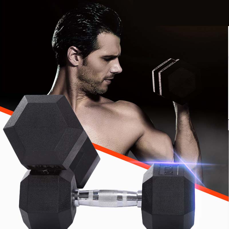 uv10801 2 hex rubber dumbbells 02 Rubber hex dumbbells (UV10801A) - Dumbbells & Barbells - view 4 - UnivFitness