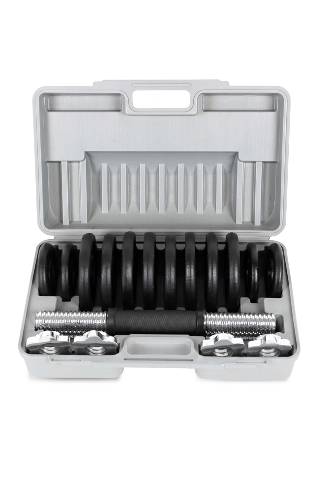 uv11602 1 15kg black painted dumbbell sets with case - UnivFitness